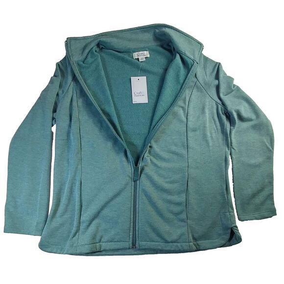 Croft & Barrow Full Zip Women's Sweat Jacket With Pockets Petite Medium Green - Picture 2 of 9